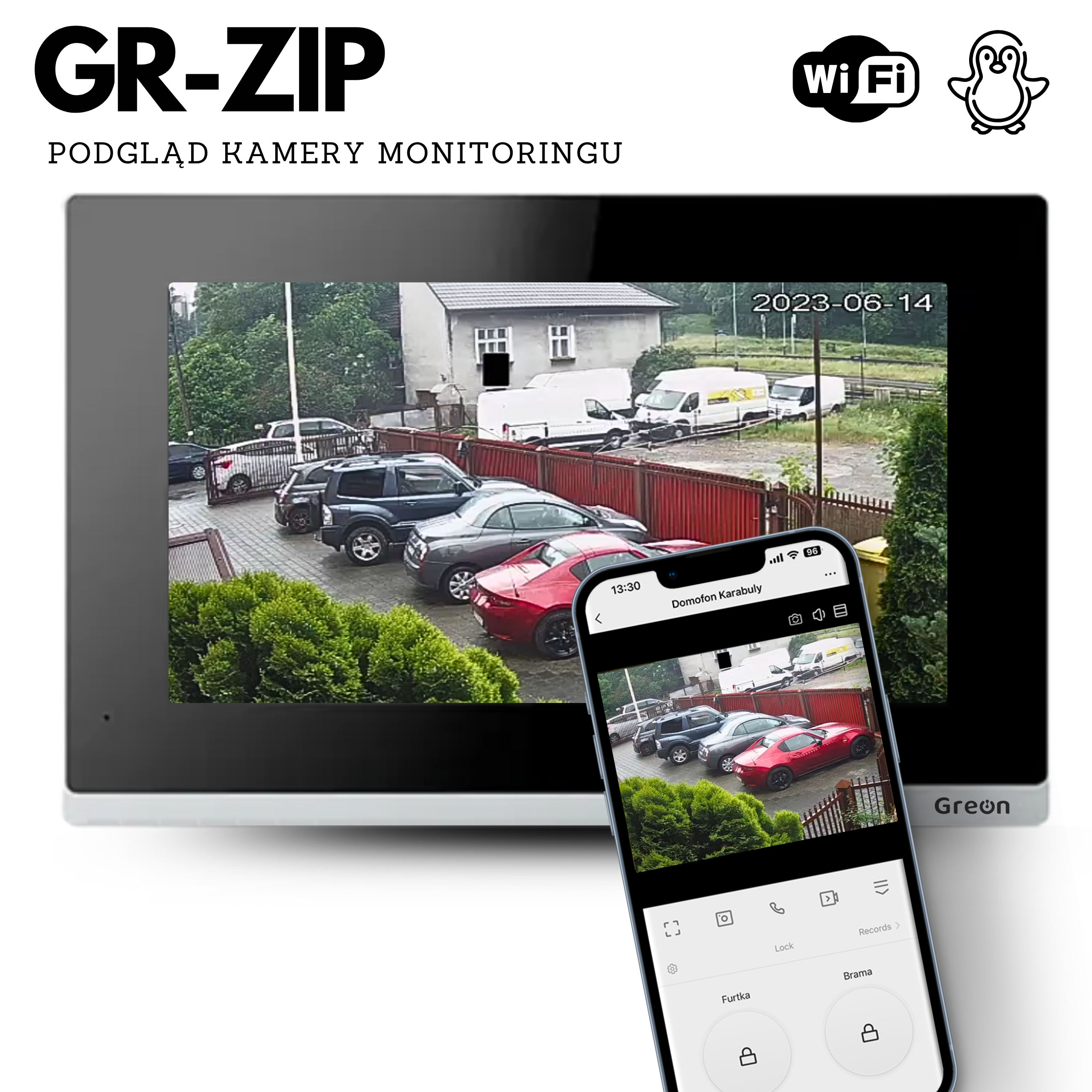 wideodomofon dwuprzewodowy greon gr-zip- monitoring z kamer cctv